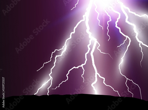 Vector image of realistic lightning. Flash of thunder on a transparent background.	
