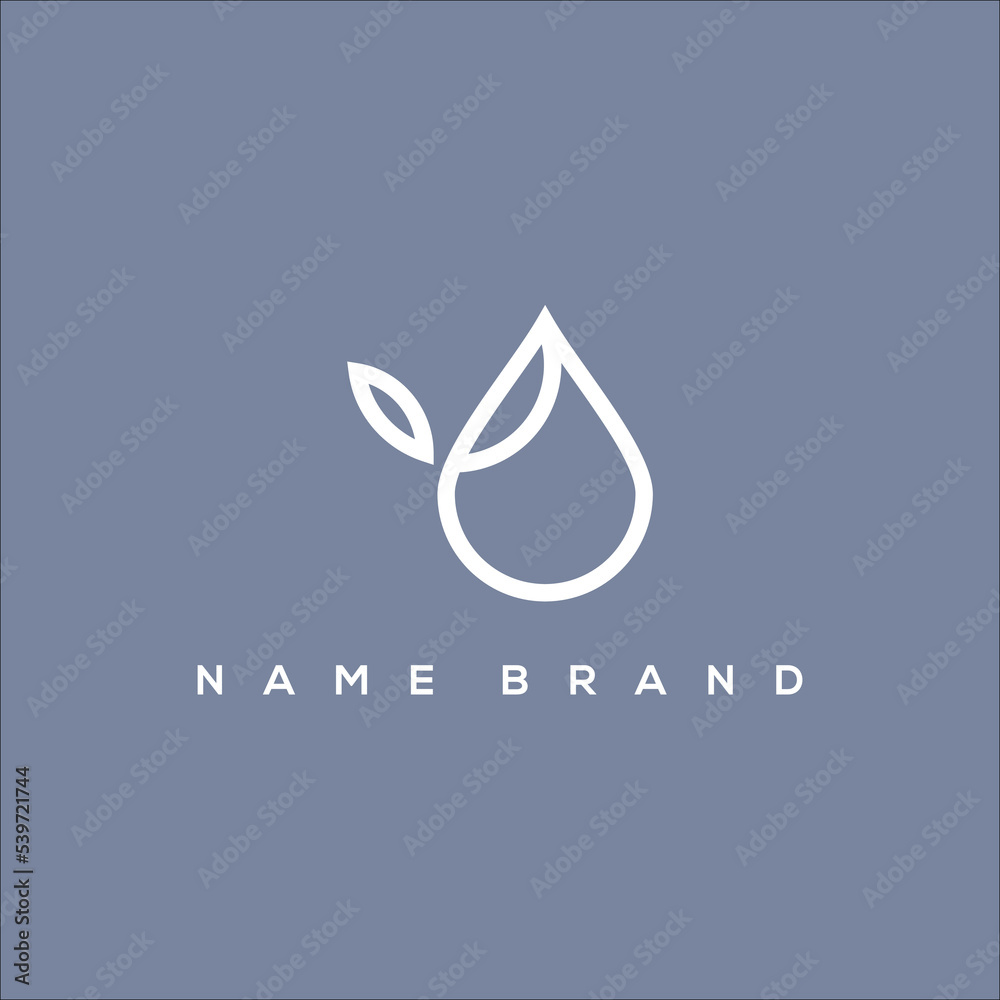 Water drop line art icon logo with leaves Water drop line art icon logo with leaves