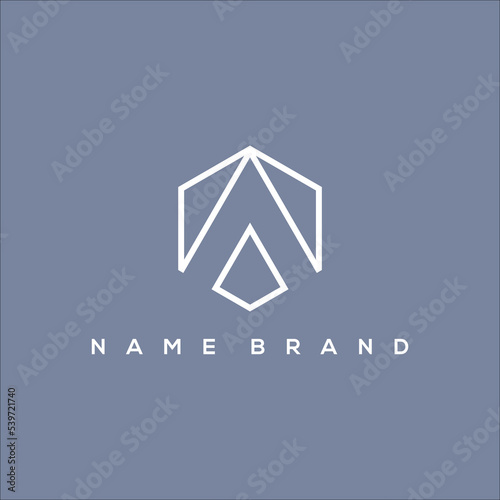 Initial A and arrowhead line art icon logo with hexagon
