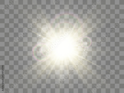 Bright beautiful star.Vector illustration of a light effect on a transparent background.  