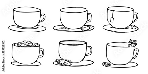 Cute cup of tea and coffee illustration. Simple mug clipart. Cozy home doodle set