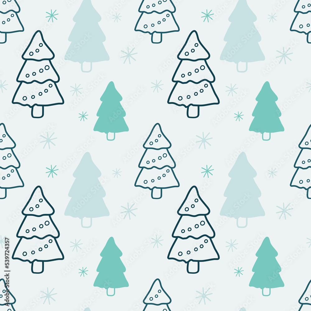 Christmas tree seamless pattern. Holiday wrapping paper background.