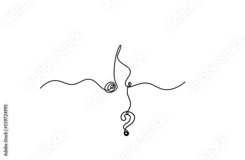 Abstract whole note with question mark as continuous lines drawing on white background
