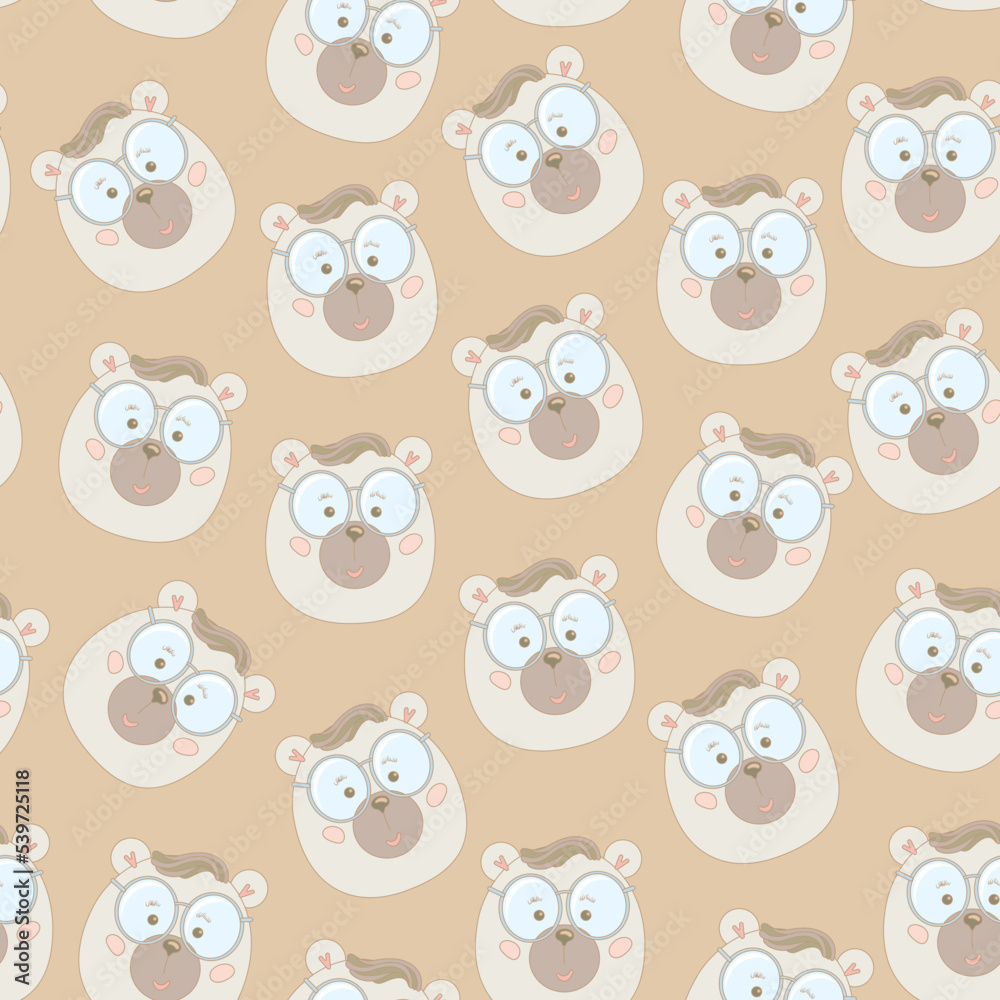 Vector seamless pattern with wild animals. Cute cartoon teddy bear illustration