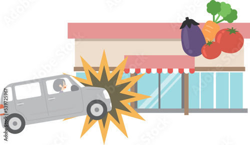 高齢者の運転する車がスーパーに突っ込む