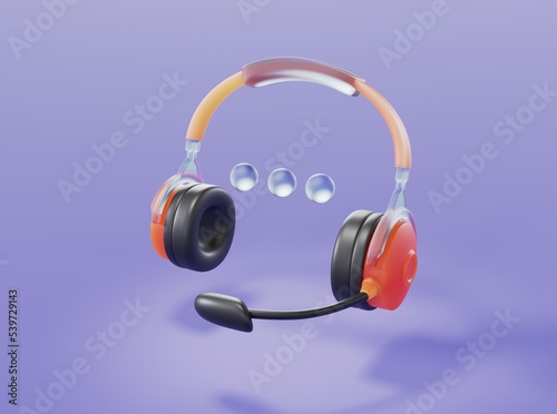 Headphones with a microphone with glass elements in the style of glassmorphism on an isolated background 3d rendering