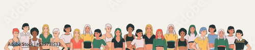 Women in sportswear. Girls activities. Set of multicultural young adult women doing sports, running, bodybuilding, yoga, fitness. Sport women trendy cartoon vector illustration.	
