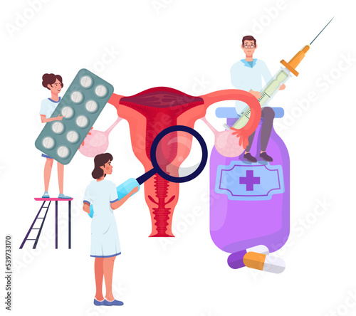 Female reproductive system examination concept. Uterus, womb treatment. Gynecologists and therapist appointment. Infertility, inflammation diagnosis.