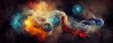 Colorful abstract wallpaper texture background illustration, Universe and time travel between stars and planets