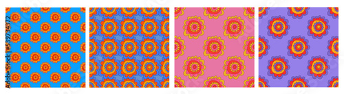 set of floral prints for fabric. textile seamless patterns. 1970 psychedelic, hippie and funky. cottage core 60s rustic interior decor. wallpaper and background pattern. children's naive style