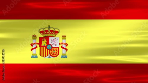 Spain flag waving in the wind. Closeup in 4k of realistic Spanish flag with highly detailed fabric texture