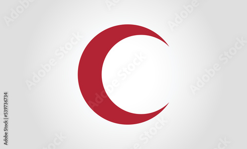 Red Crescent. emergency kit Icon isolated on white background. Help people. hospital health, moon vector, crescent. Flag of International Committee Red Cross. Humanitarian movement.