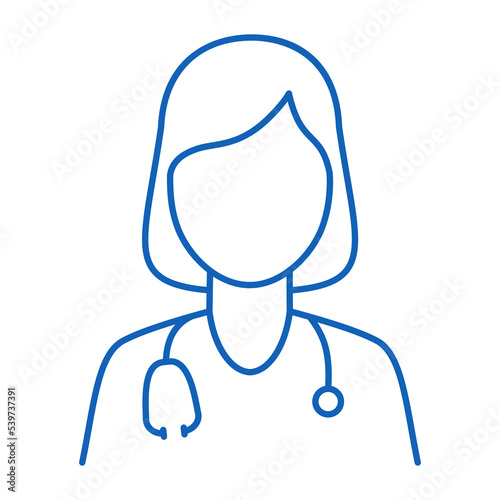 Line icon of a woman doctor with a stethoscope.