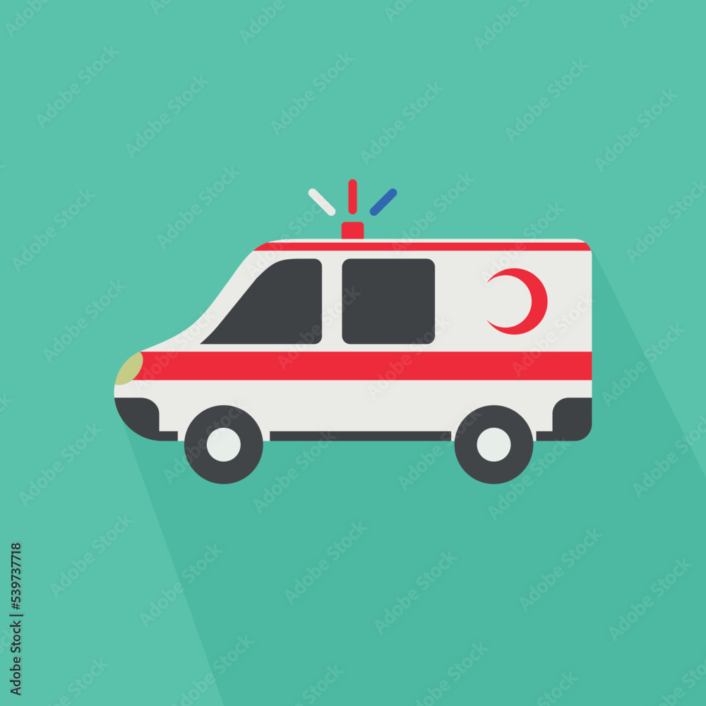 Turkish Red Crescent. Icon isolated on green background. Help people. Protect the world. Moon vector, crescent. Flag of International Committee Red Cross. Humanitarian movement. Ambulance icon.