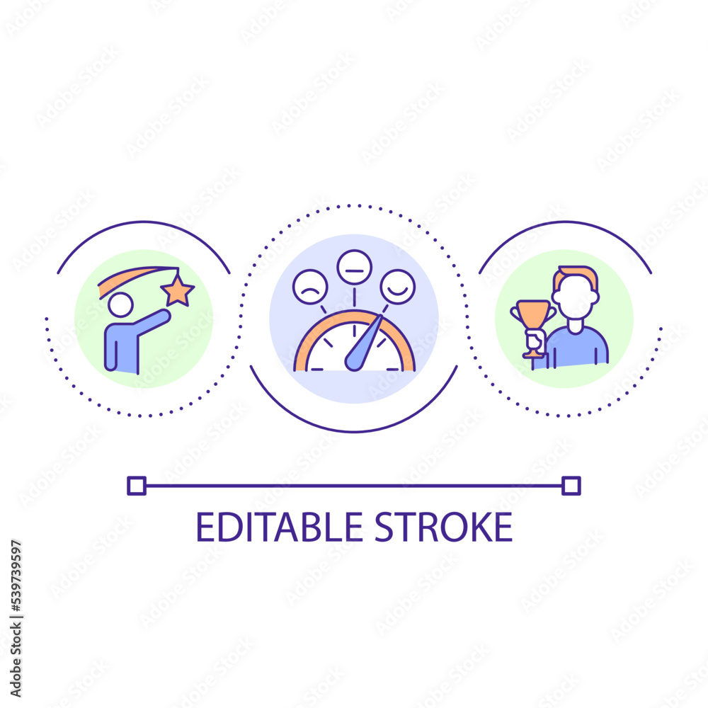 Contest winner loop concept icon. Competitive skills. Boost positive emotion. Behavioral psychology abstract idea thin line illustration. Isolated outline drawing. Editable stroke. Arial font used Contest winner loop concept icon. Competitive skills. Boost positive emotion. Behavioral psychology abstract idea thin line illustration. Isolated outline drawing. Editable stroke. Arial font used