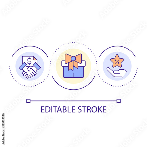 Partner loyalty program loop concept icon. Special discounts. Exclusive proposition. Membership benefit abstract idea thin line illustration. Isolated outline drawing. Editable stroke. Arial font used