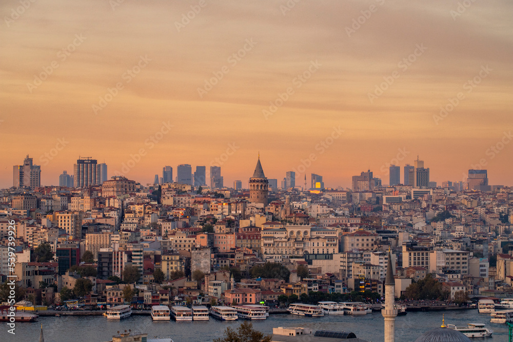 Galata Tower, 14th-century city landmark in the middle. Istanbul landmarks