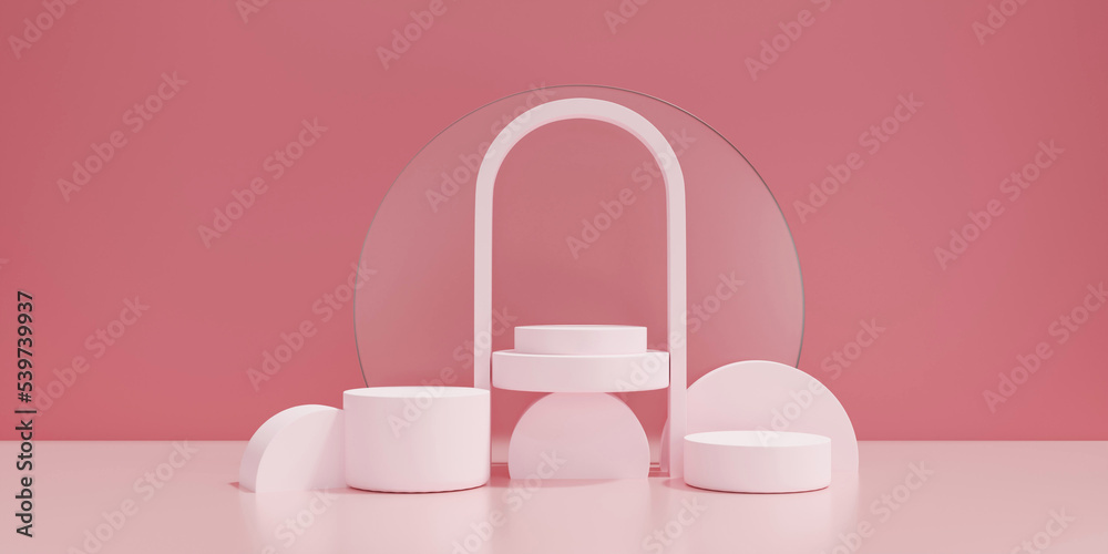 3D rendering of pink pedestal podium,minimal podium blank space for beauty cosmetic product 3D rendering of pink pedestal podium,minimal podium blank space for beauty cosmetic product
