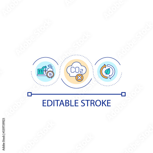 Sustainable hydrogen energy loop concept icon. Economy green transition. Alternative fuel abstract idea thin line illustration. Isolated outline drawing. Editable stroke. Arial font used