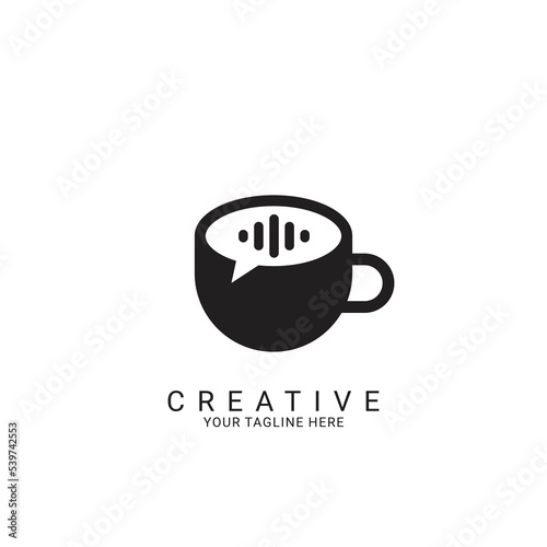 Coffee and bubble chat logo concept. Coffee talk forum logo design template eps.