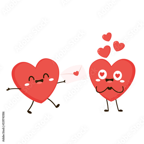 Red cute heart character. Romantic flat style Valentine's Day illustrations to express feelings of love. Love letter in Valentine's Day.