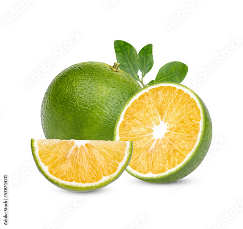 Fresh orange with leaves isolated on transparent background. (.PNG)