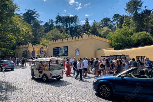 Tourists waiting on a queue to access the Sintra National Palace