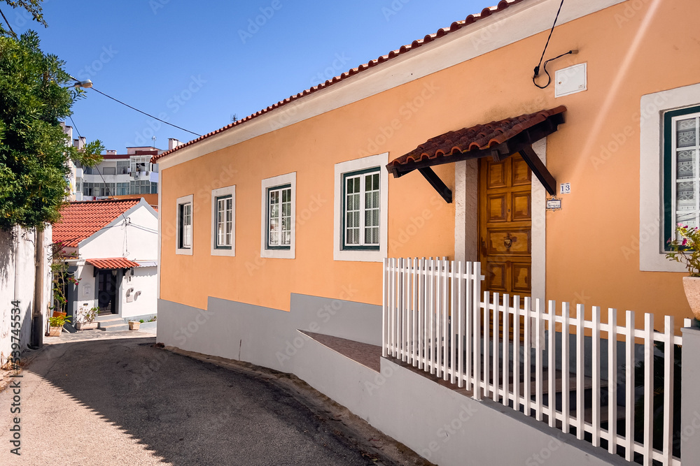 Authentic houses in the Almada district in Lisbon