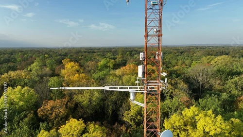 Science station forest weather meteorology monitoring measurements eddy covariance systems, scientist work man consist anemometer scientific tower research, pyranometer solar irradiance, radiometer photo