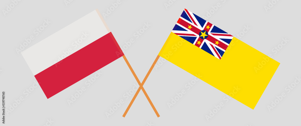 Crossed flags of Poland and Niue. Official colors. Correct proportion