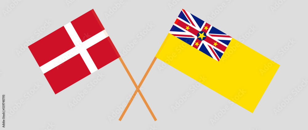 Crossed flags of Denmark and Niue. Official colors. Correct proportion