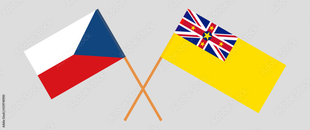 Crossed flags of Czech Republic and Niue. Official colors. Correct proportion