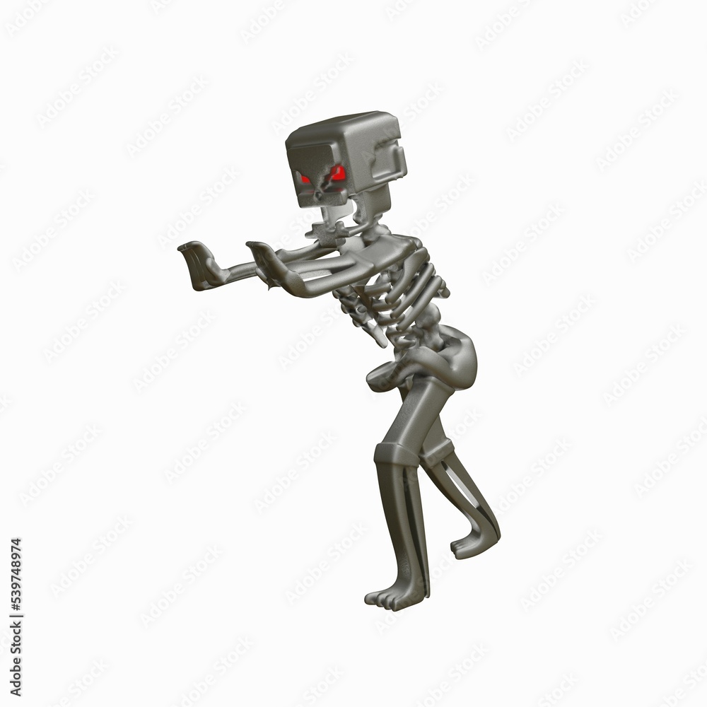 3D stylized model of a skeleton pushing a load in front of it. 3d render illustration 3D stylized model of a skeleton pushing a load in front of it. 3d render illustration
