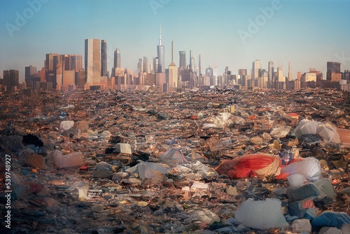 Photos dump and garbage in the city center Photomontage