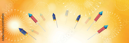 Festival fireworks celebration banner background. vector illustration