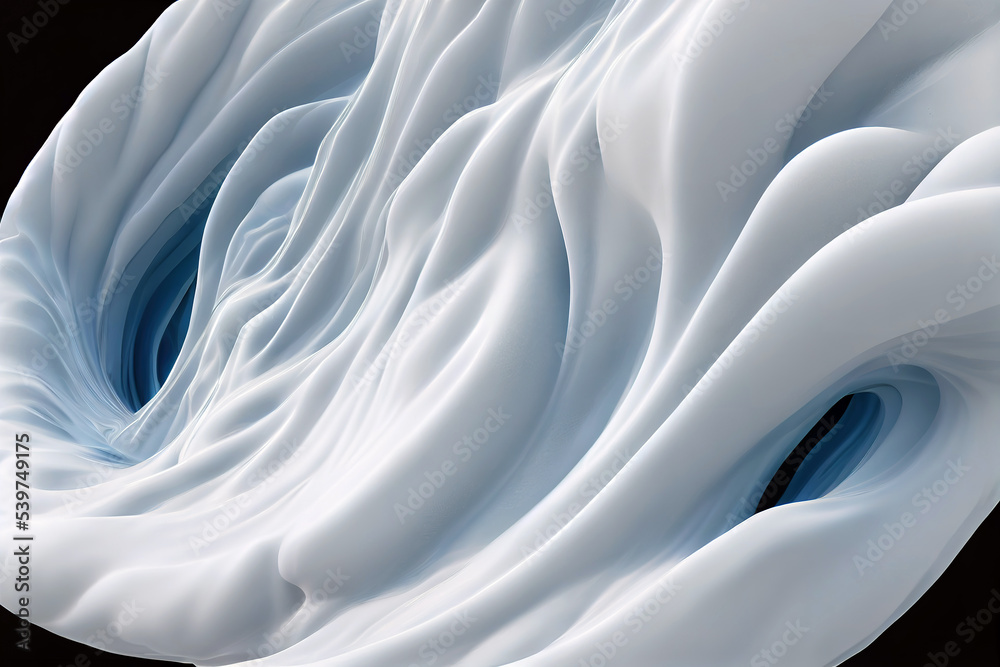 3D rendering White clear color Chromatic glass material fluid shape