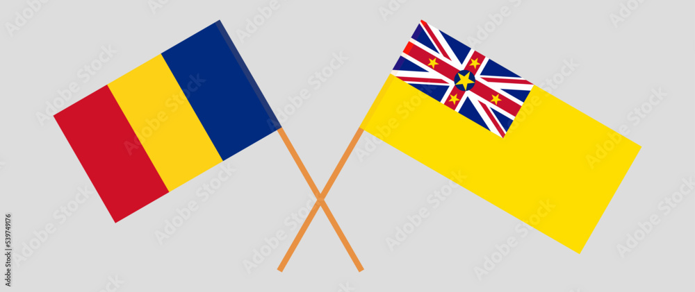 Crossed flags of Romania and Niue. Official colors. Correct proportion