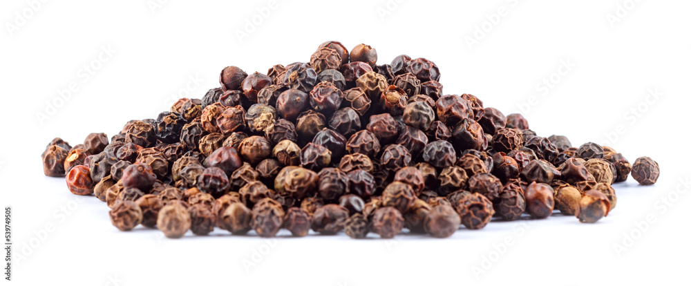 Hill of black pepper isolated on white background. Aromatic black pepper. Hill of black pepper isolated on white background. Aromatic black pepper.