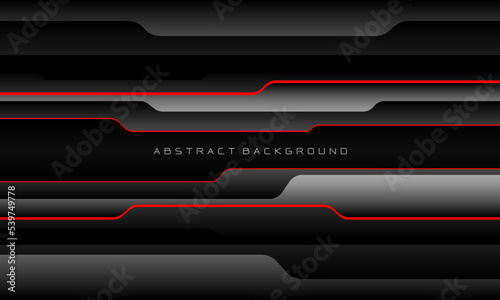 Abstract metallic red line black cyber geometric line overlap layer design modern luxury futuristic technology background vector