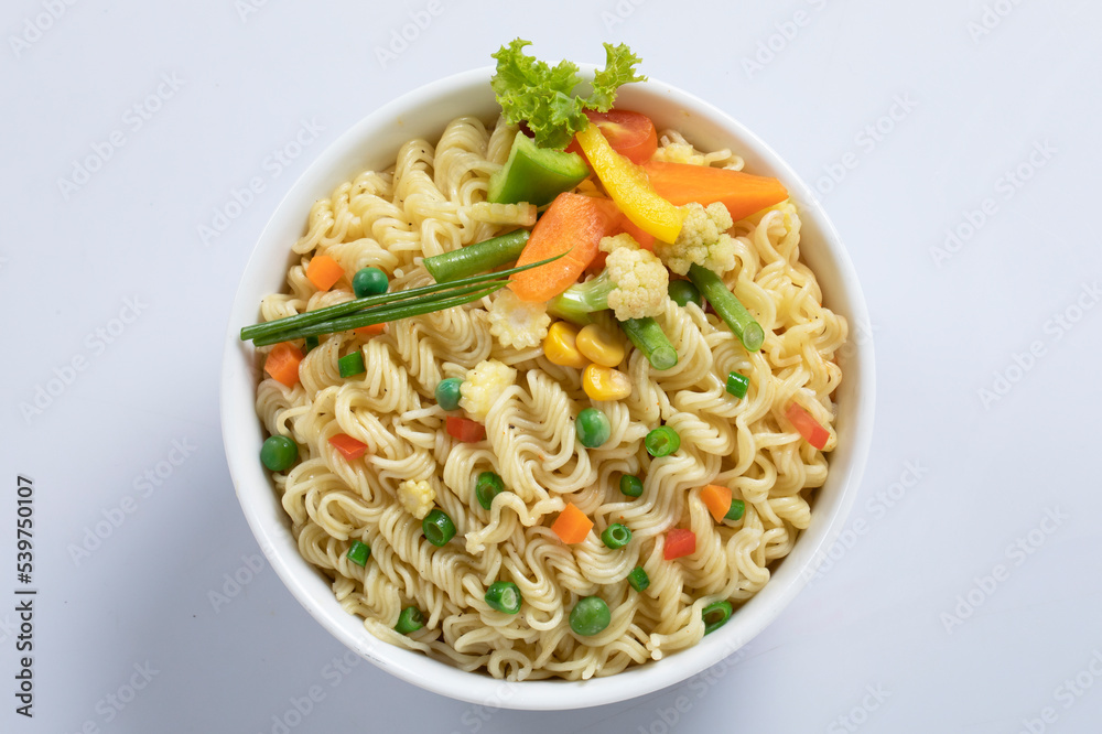 plane, chicken, egg, beef, prawn instant noddle's isolated on white background for design or packaging plane, chicken, egg, beef, prawn instant noddle's isolated on white background for design or packaging