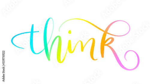 THINK colorful brush lettering on transparent background