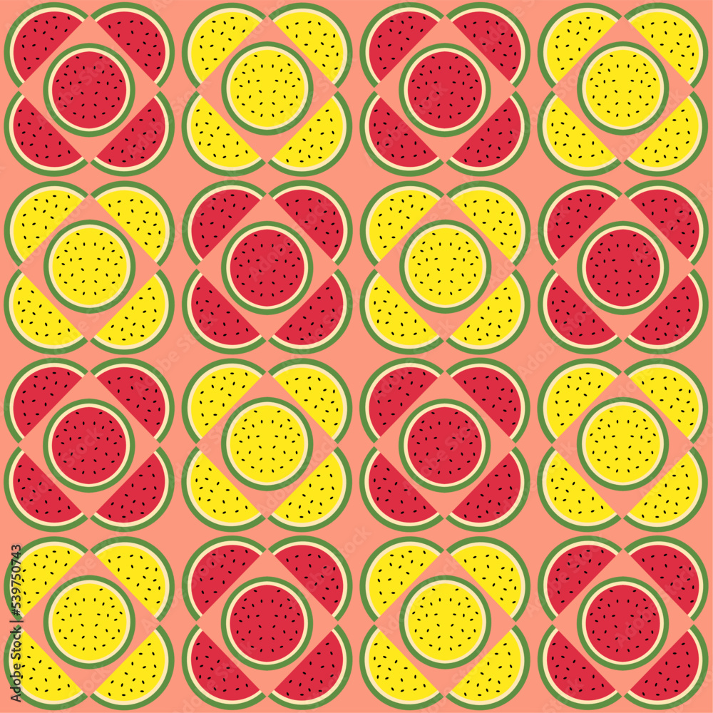 Seamless pattern of watermelon slices in hand drawn style. Repeating background vector for summer fabric, decoration, backdrop, textile, wallpaper and fashion design. Seamless pattern of watermelon slices in hand drawn style. Repeating background vector for summer fabric, decoration, backdrop, textile, wallpaper and fashion design.