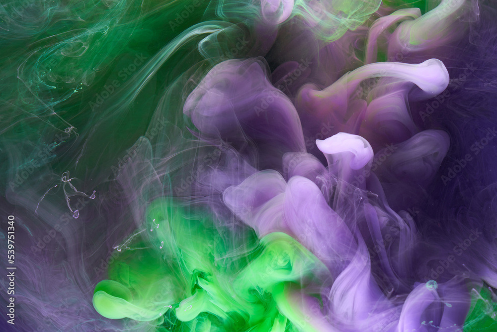 Green purple smoke abstract background, acrylic paint underwater explosion Green purple smoke abstract background, acrylic paint underwater explosion