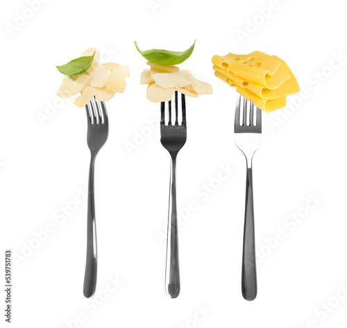 Pile of parmesan cheese flakes and crumbs isolated