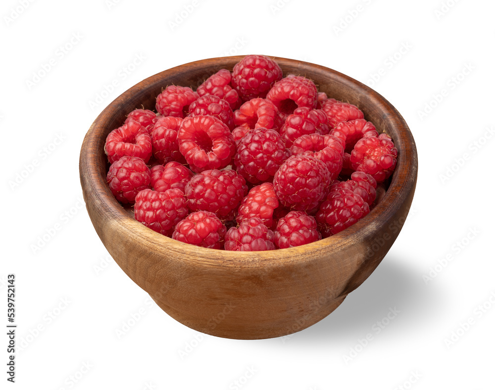 Raspberries in a bowl isolated over white background