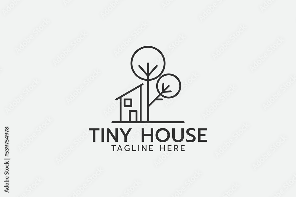tiny house logo with a combination of tiny house and tree with line style. tiny house logo with a combination of tiny house and tree with line style.