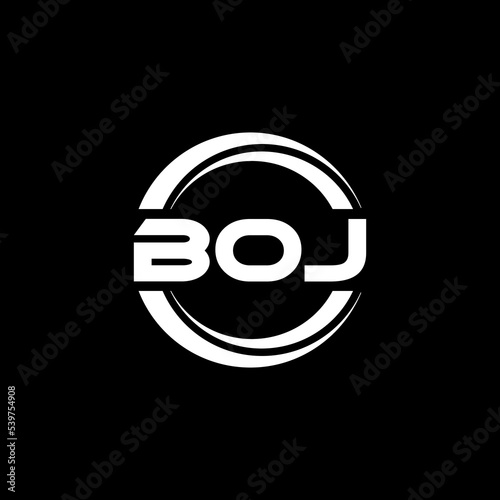 BOJ letter logo design with black background in illustrator, vector logo modern alphabet font overlap style. calligraphy designs for logo, Poster, Invitation, etc.
