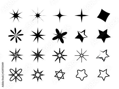 Set of sparkling stars isolated in white background 
