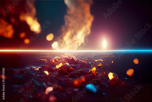 Fired Asteroid In Collision With Planet - 3d Rendering. sci fi outer space background. 