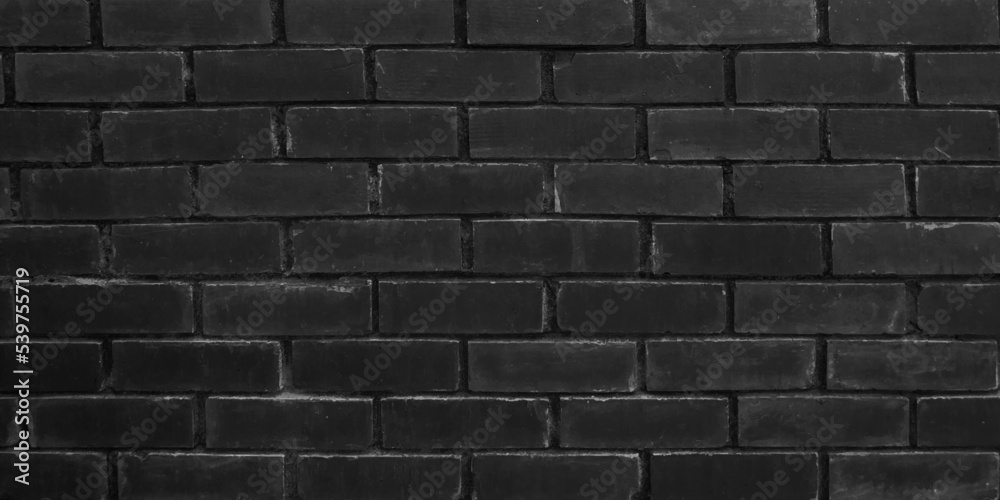 Abstract dark brick wall texture background pattern, Wall brick surface texture. Brickwork painted of black color interior old clean concrete grid uneven, Home or office design backdrop decoration.